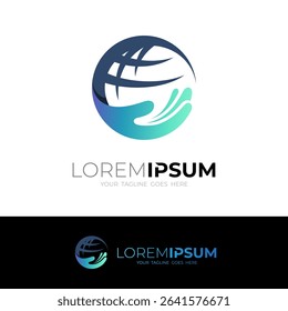 Globe logo and hand care design combination, blue color