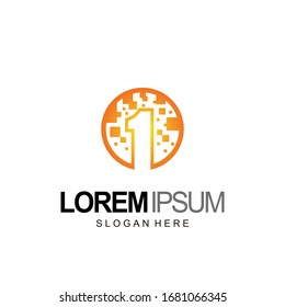 globe logo and number one with technology concept vector