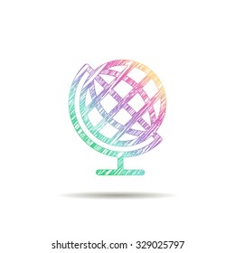 Globe logo painted in the colors of the rainbow