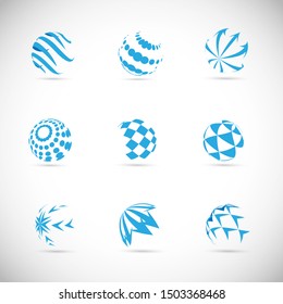 Globe Logo Set - Isolated On Gray Background - Vector Illustration. Abstract Globe Vector For Web Icon, Tech Logo And Element Design. 3D Blue Icons For Earth, Global, Globe, Planet And World Logo