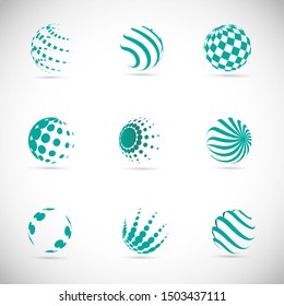 Globe Logo Set - Isolated On Gray Background - Vector Illustration. Abstract Globe Vector For Web Icon, Tech Logo And Element Design. 3D Blue Icons For Earth, Global, Globe, Planet And World Logo