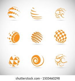 Globe Logo Set - Isolated On Gray Background - Vector Illustration. Abstract Globe Vector For Web Icon, Tech Logo And Element Design. 3D Orange Icons For Earth, Global, Globe, Planet And World Logo