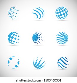 Globe Logo Set - Isolated On Gray Background - Vector Illustration. Abstract Globe Vector For Web Icon, Tech Logo And Element Design. 3D Blue Icons For Earth, Global, Globe, Planet And World Logo