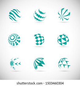 Globe Logo Set - Isolated On Gray Background - Vector Illustration. Abstract Globe Vector For Web Icon, Tech Logo And Element Design. 3D Green Icons For Earth, Global, Globe, Planet And World Logo