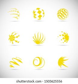 Globe Logo Set - Isolated On Gray Background - Vector Illustration. Abstract Globe Vector For Web Icon, Tech Logo And Element Design. 3D Yellow Icons For Earth, Global, Globe, Planet And World Logo