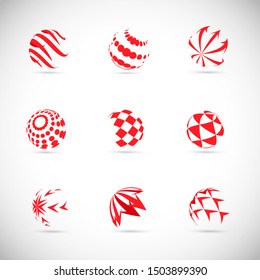 Globe Logo Set - Isolated On Gray Background - Vector Illustration. Abstract Globe Vector For Web Icon, Tech Logo And Element Design. 3D Red Icons For Earth, Global, Globe, Planet And World Logo