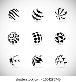 Globe Logo Set - Isolated On Gray Background - Vector Illustration. Abstract Globe Vector For Web Icon, Tech Logo And Element Design. 3D Black Icons For Earth, Global, Globe, Planet And World Logo