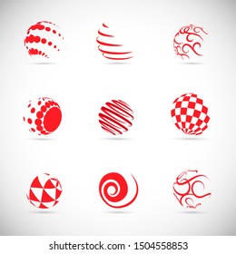 Globe Logo Set - Isolated On Gray Background - Vector Illustration. Abstract Globe Vector For Web Icon, Tech Logo And Element Design. 3D Red Icons For Earth, Global, Globe, Planet And World Logo