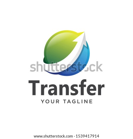 globe logo simple 3d clean. transfer logo 3d gradient.