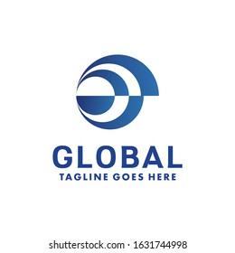 Globe logo Technology design vector template with flat circle Concept style. Digital Symbol for App, internet, web, startup, Company And Business.