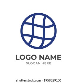 globe logo template with flat blue color style