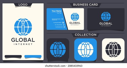 globe with i logo vector logo design template.