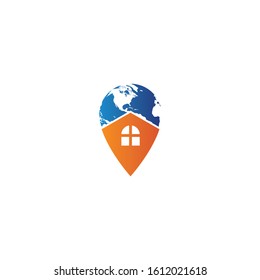 globe logo vector with house element template