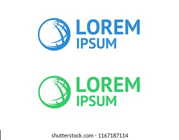 Globe logos set. Green and blue  colors. Earth logo vector stock template. Globe sign icon for company and bank.