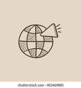 Globe mit Lautsprecherskizze Symbol.