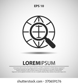 globe and loupe icon for web and mobile. flat design style
