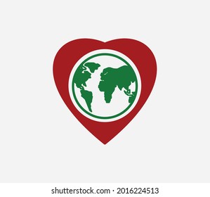 Globe love icon vector logo design template