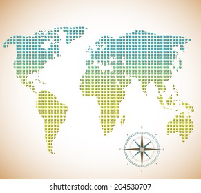 Globe made of squares with compass below
