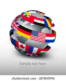 Globe made of a strip of flags. Vector.
