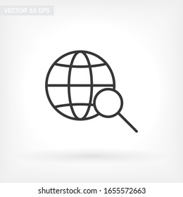 Globe Lupe Schwarze Vektorillustration Symbol Linie Linearstil auf dem Hintergrund. Bestes Icon 10 eps Illustration