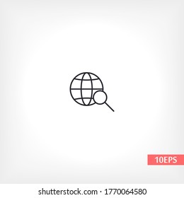 Globe magnifier black vector icon line linear style on the background. Best icon 10 eps illustration
