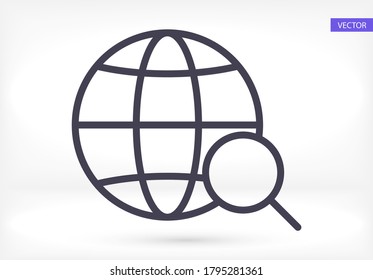 Estilo lineal de línea de icono de vectores negros con lupa de globo en el fondo. Icono de mejor ilustración de 10 pasos