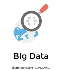 Globe with magnifier conceptualize binary data research 