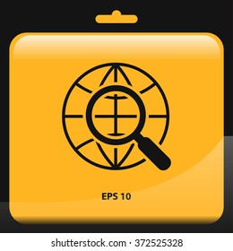 globe and magnifier icon. vector illustration