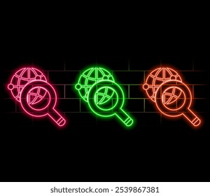 globe and magnifier neon icon. Elements of Navigation set. Simple icon for websites, web design, mobile app, info graphics.