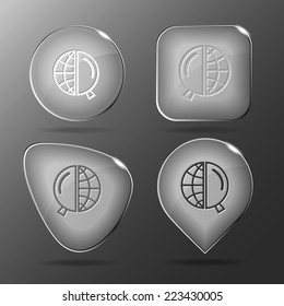 Globe and magnifying glass. Glass buttons. Vector illustration.