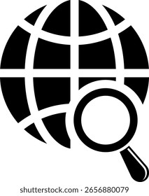 Globe with magnifying glass icon