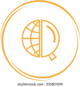 globe and magnifying glass. Internet button. Vector icon.