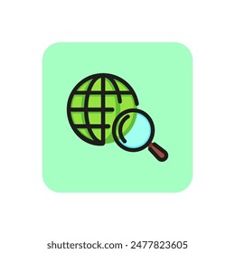 Globe with magnifying glass line icon. Browser, search engine, seo. Internet concept. Can be used for topics like application, computer, technology