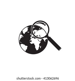 Globe with magnifying glass Map Search