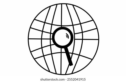 Globe with magnifying glass, searching icon vector 