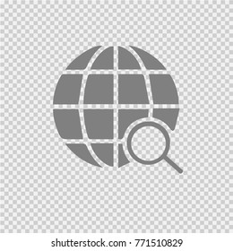 Globe with magnifying glass vector icon eps 10.