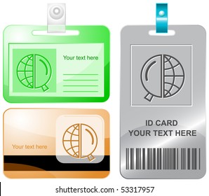 Globe and magnifying glass. Vector id cards.