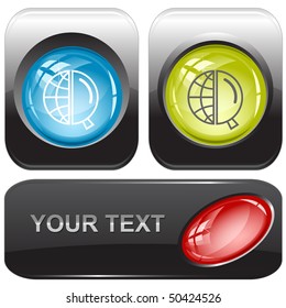 Globe and magnifying glass. Vector internet buttons.