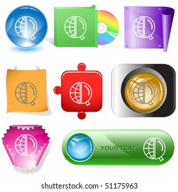 Globe and magnifying glass. Vector internet buttons.