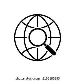 globe with magnifying glass, web search icon vector