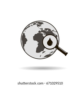 Globe, magnifying glass,a drop of water.