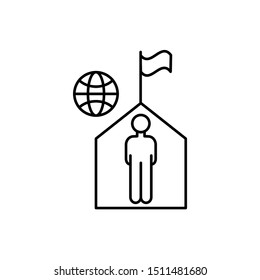 Globe man flag building icon. Element of overpopulation thin line icon