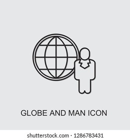 globe and man icon . Editable line globe and man icon from marketing. Trendy globe and man icon for web mobile.