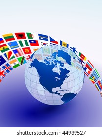 Globe with Many Flag Banner Original Vector Illustration