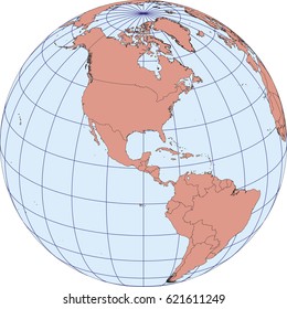 Globe Map centered on North America. Ortographic projection with graticule. Elements of this image furnished by NASA. vector map