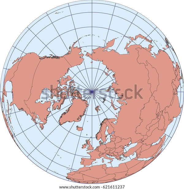 Globe Map centered on The North Pole. Ortographic
projection with graticule. Elements of this image furnished by
NASA. vector map