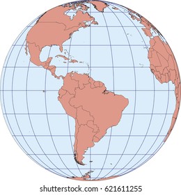 Globe Map centered on South America. Ortographic projection with graticule. Elements of this image furnished by NASA. vector map