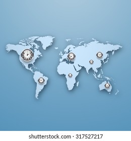 globe map with clocks