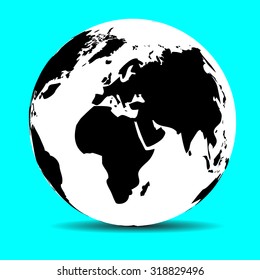 Globe map earth, continent and ocean, planet and land, sphere global, vector graphic illustration