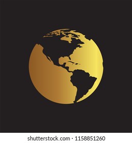 Globe map with gold color icon vector template